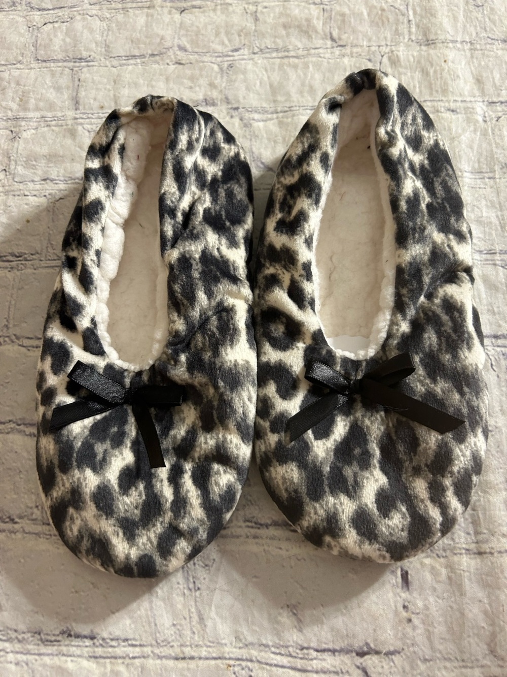 FASHION BY MIRABEAU LEOPARD PRINT BALLERINA GREY/BLACK/WHITE SLIPPERS BOW TOP